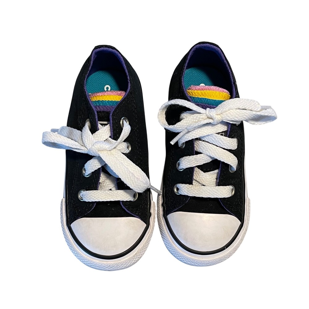 Converse Chuck Taylor All Star Kids 7 Black Rainbow Multi Tongue Low Top Sneaker